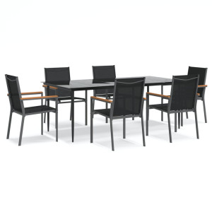 Juego de comedor para jardín 7 piezas acero y textilene negro H