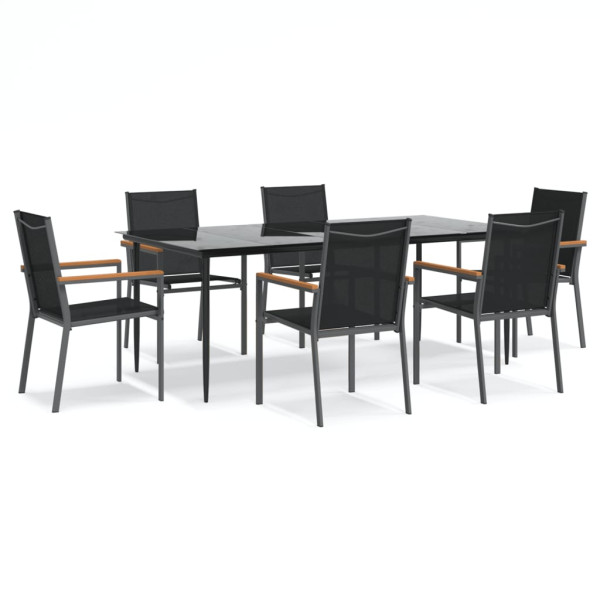 7 pcs conjunto de jantar para jardim textilene e aço preto M 2