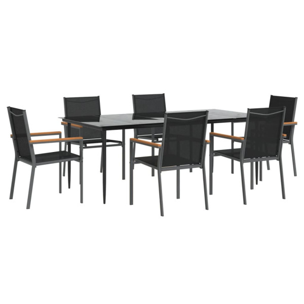 Juego de comedor para jardín 7 piezas acero y textilene negro M 3