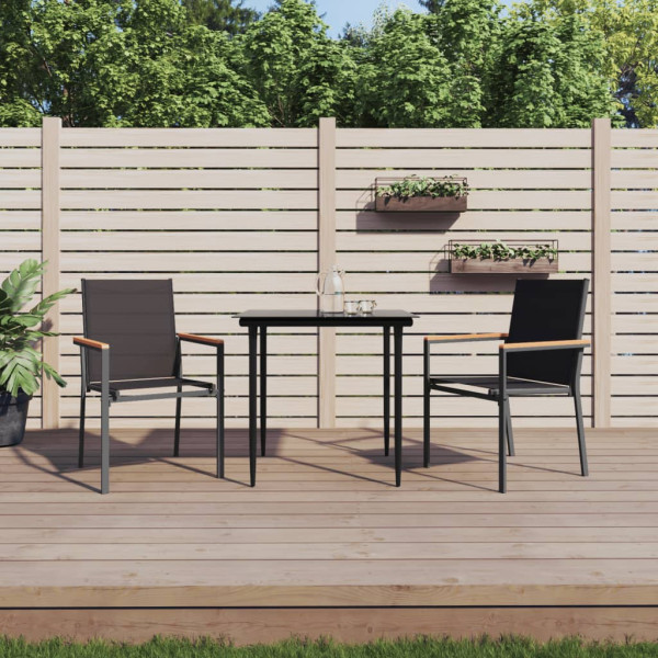 Juego de comedor para jardín 3 piezas acero y textilene negro D
