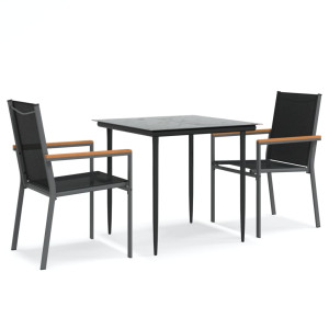 Juego de comedor para jardín 3 piezas acero y textilene negro H