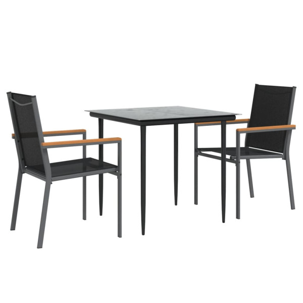 Juego de comedor para jardín 3 piezas acero y textilene negro M 3