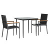 3 pcs conjunto de jantar para jardim textilene e aço preto 3