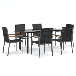 Juego de comedor para jardín 7 piezas acero y textilene negro H