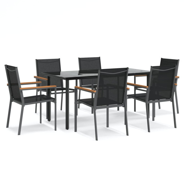 Juego de comedor para jardín 7 piezas acero y textilene negro M 2