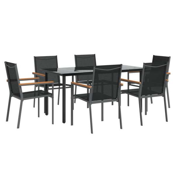 Juego de comedor para jardín 7 piezas acero y textilene negro M 3