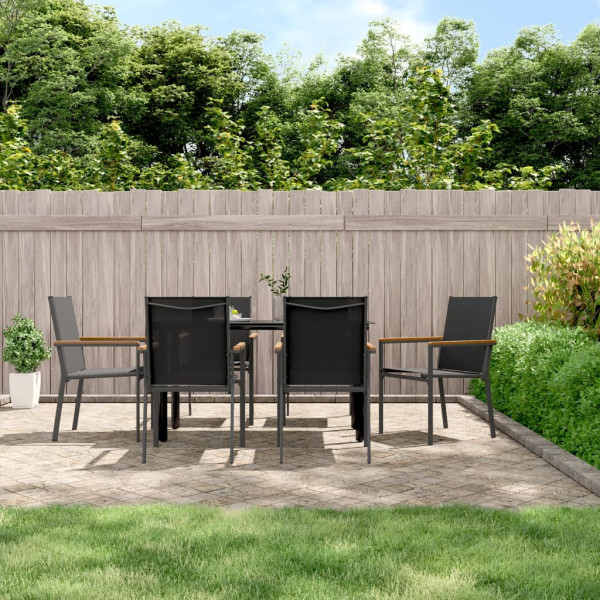 7 pcs conjunto de jantar para jardim textilene e aço preto D