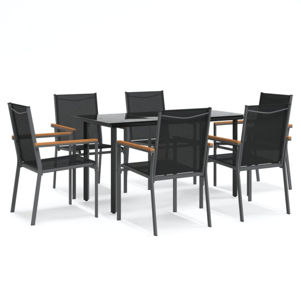 7 pcs conjunto de jantar para jardim textilene e aço preto M 2