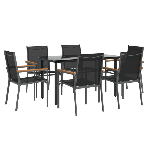 Juego de comedor para jardín 7 piezas acero y textilene negro M 3