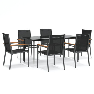 Juego de comedor para jardín 7 piezas acero y textilene negro H