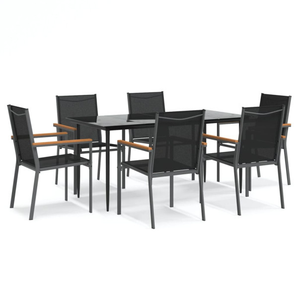 7 pcs conjunto de jantar para jardim textilene e aço preto M 2