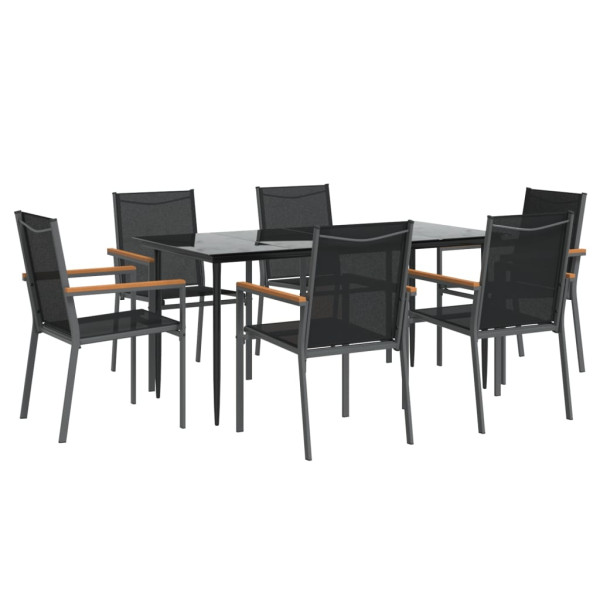 Juego de comedor para jardín 7 piezas acero y textilene negro M 3