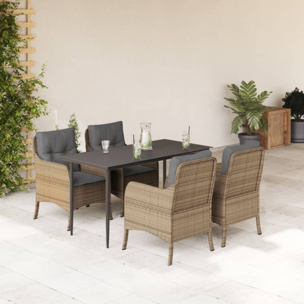 Set comedor de jardín 5 pzas con cojines ratán sintético beige D