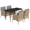 5 pcs conjunto de jantar p/ jardim com almofadões vime PE bege 2