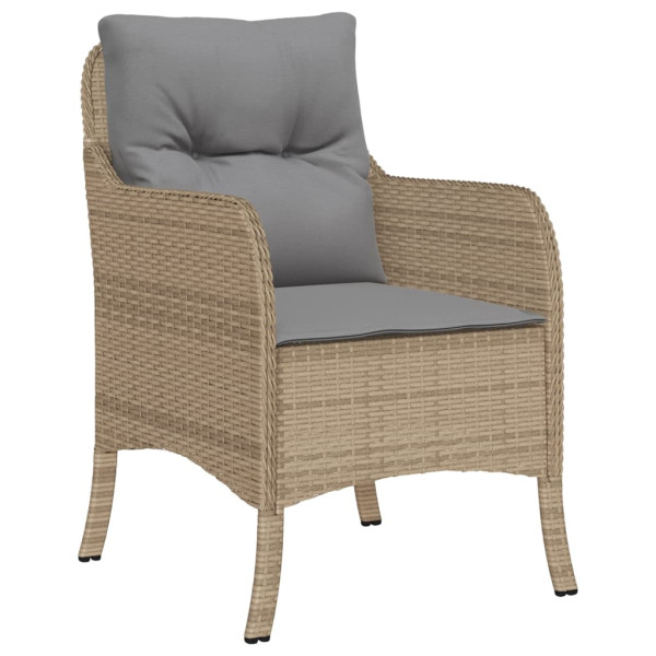 5 pcs conjunto de jantar p/ jardim com almofadões vime PE bege M 3