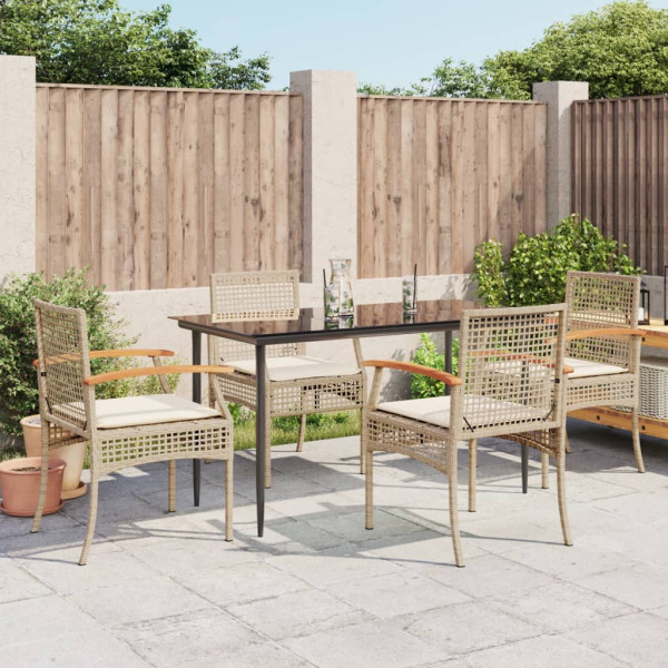 5 pcs conjunto de jantar p/ jardim com almofadões vime PE bege D
