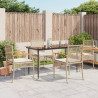 5 pcs conjunto de jantar p/ jardim com almofadões vime PE bege 1
