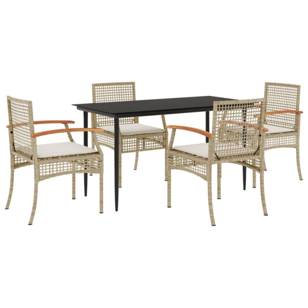 Set comedor de jardín 5 pzas con cojines ratán sintético beige M 2