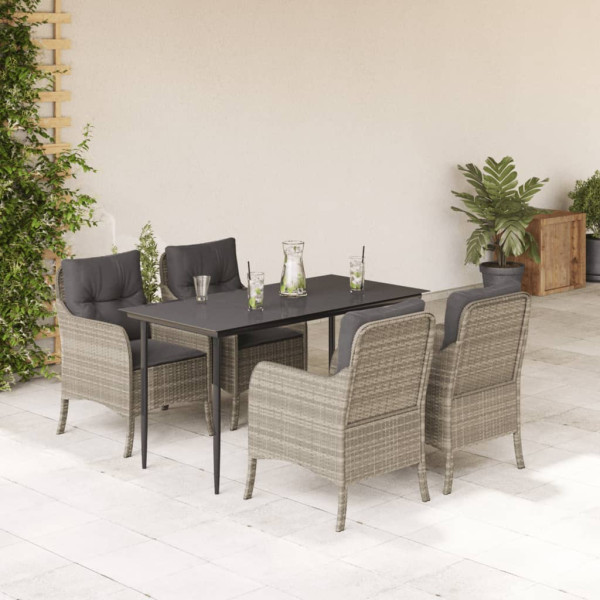 5 pcs conjunto de jantar p/ jardim c/ almofadões cinzento claro D