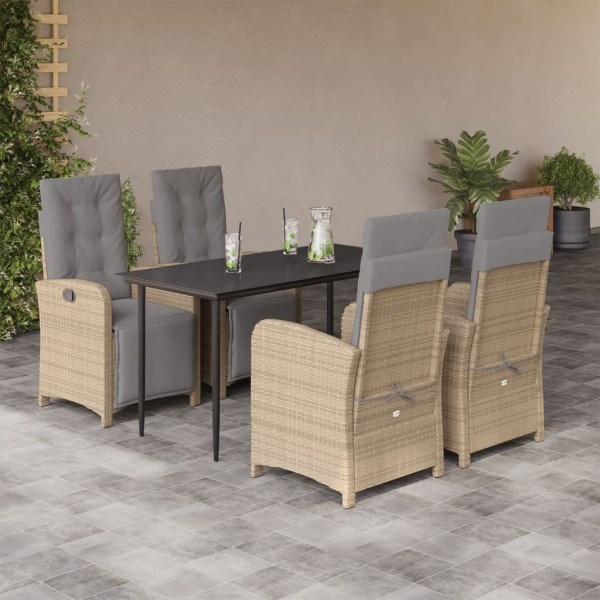 5 pcs conjunto de jantar p/ jardim com almofadões vime PE bege D