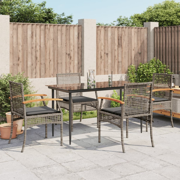Set comedor de jardín 5 piezas con cojines ratán sintético gris D