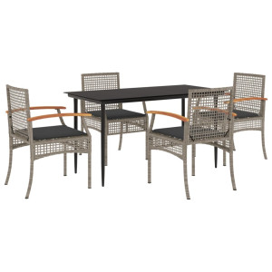 Set comedor de jardín 5 piezas con cojines ratán sintético gris H
