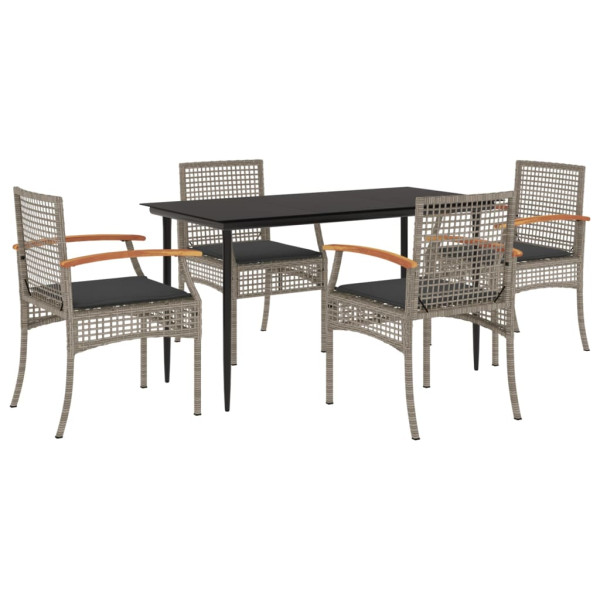 Set comedor de jardín 5 piezas con cojines ratán sintético gris M 2