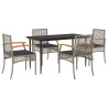 5 pcs conjunto de jantar p/ jardim c/ almofadões vime PE cinza 2