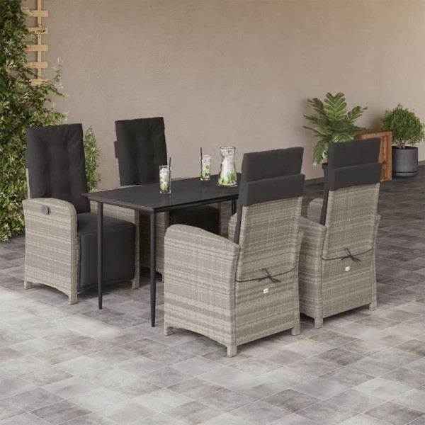 5 pcs conjunto de jantar p/ jardim c/ almofadões cinzento claro D