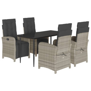 Set comedor de jardín 5 pzas cojines ratán sintético gris claro H