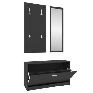 Set de mueble zapatero 3 en 1 madera contrachapada negro H