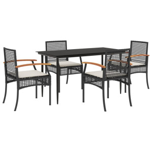 Set de muebles jardín 5 pzas con cojines ratán sintético negro H