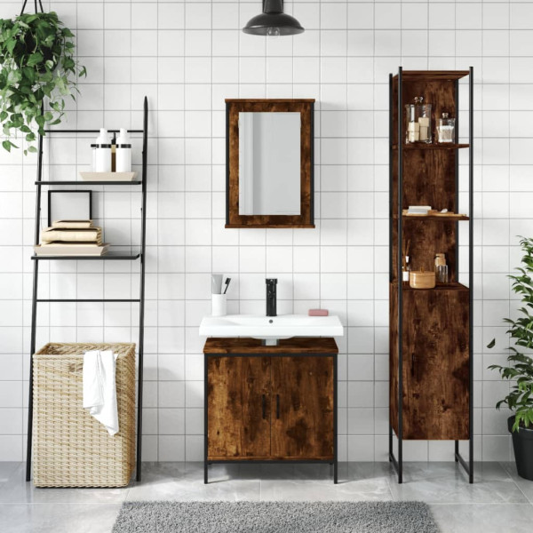 Set de muebles baño 3 pzas madera contrachapada roble ahumado M 3