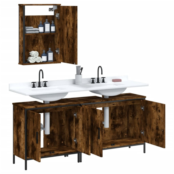Set de muebles baño 3 pzas madera contrachapada roble ahumado M 4