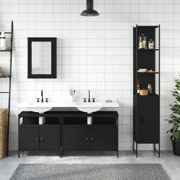 Juego de muebles de baño 4 pzas madera contrachapada negro M 3