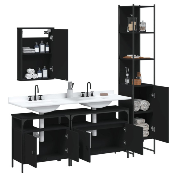 Juego de muebles de baño 4 pzas madera contrachapada negro M 4