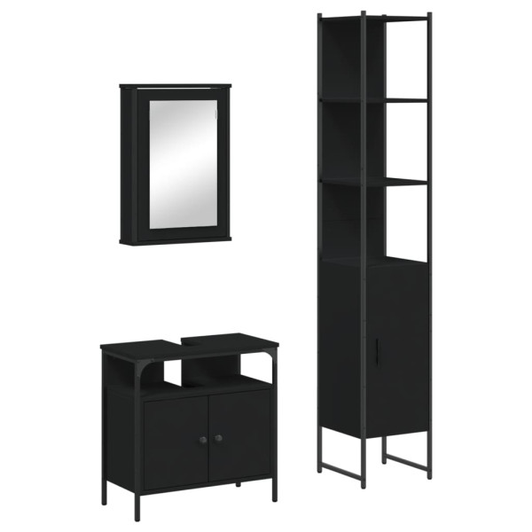 Juego de muebles de baño 3 pzas madera contrachapada negro M 2