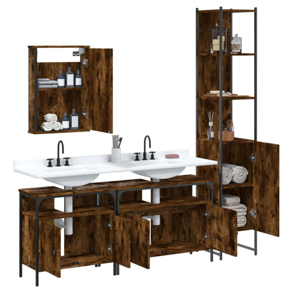 Set de muebles baño 4 pzas madera contrachapada roble ahumado M 4
