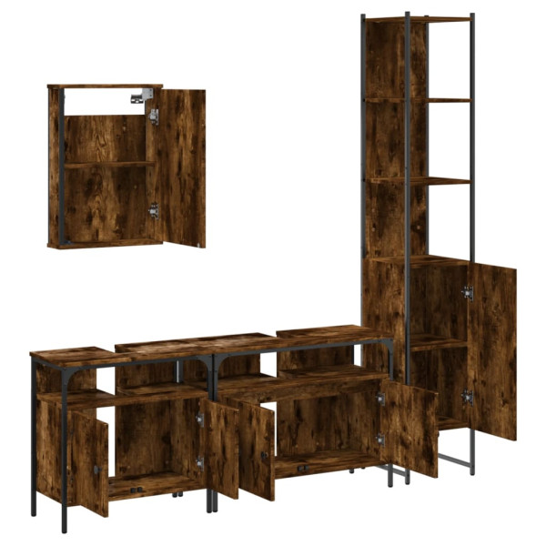 Set de muebles baño 4 pzas madera contrachapada roble ahumado M 5