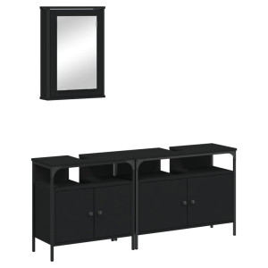 Juego de muebles de baño 3 pzas madera contrachapada negro H