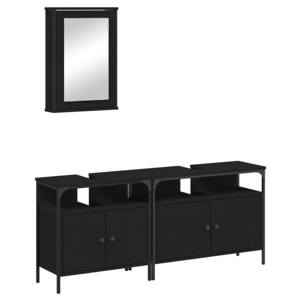 Juego de muebles de baño 3 pzas madera contrachapada negro M 2
