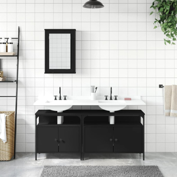 Juego de muebles de baño 3 pzas madera contrachapada negro M 3