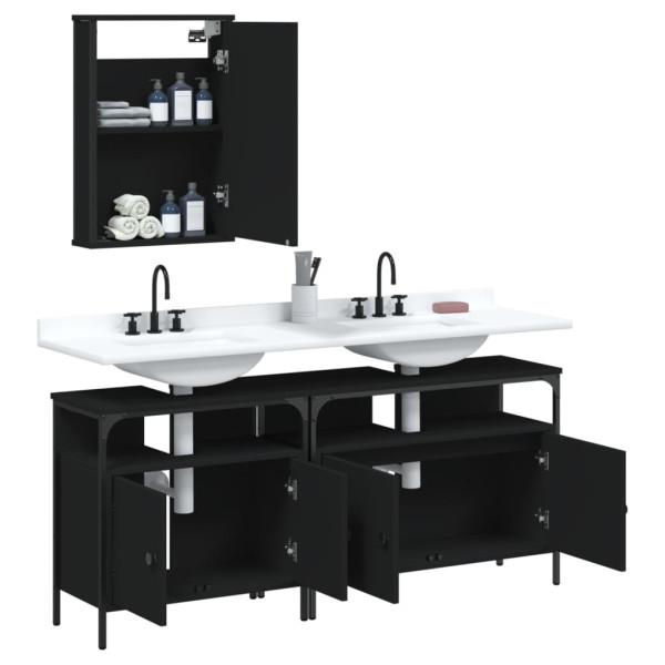 Juego de muebles de baño 3 pzas madera contrachapada negro M 4