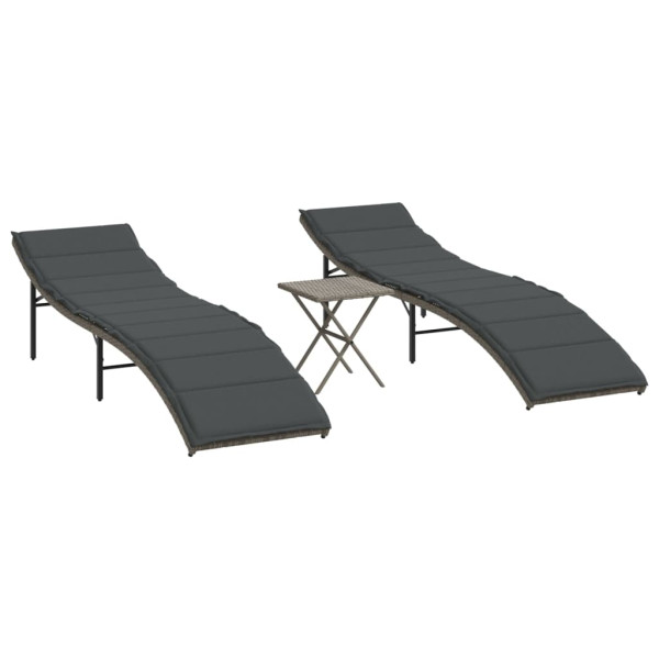 Espreguiçadeiras com mesa 2 pcs vime PE cinzento M 2