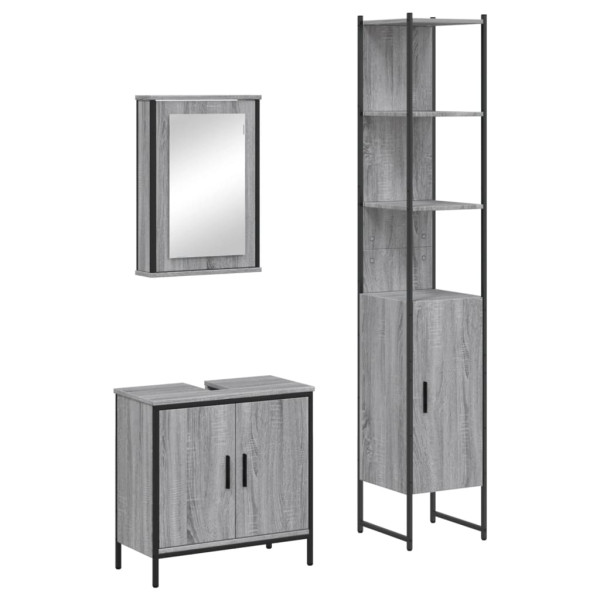 Set de muebles de baño 3 pzas madera contrachapada gris sonoma M 2