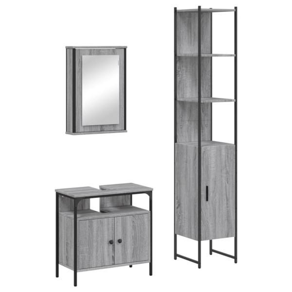 Set de muebles de baño 3 pzas madera contrachapada gris sonoma M 2