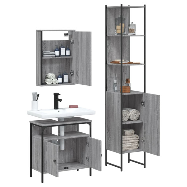 Set de muebles de baño 3 pzas madera contrachapada gris sonoma M 4