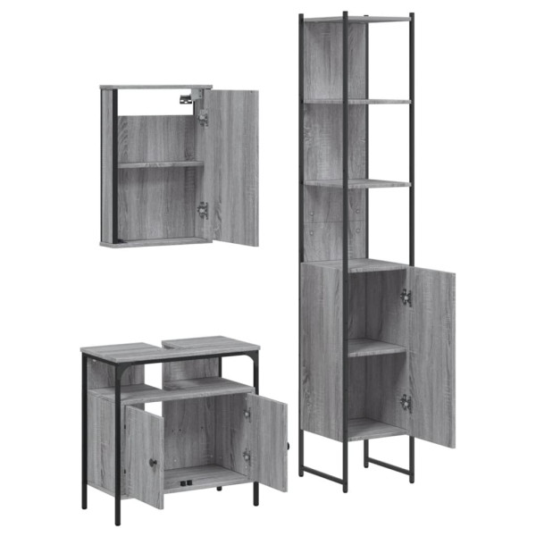 Set de muebles de baño 3 pzas madera contrachapada gris sonoma M 5