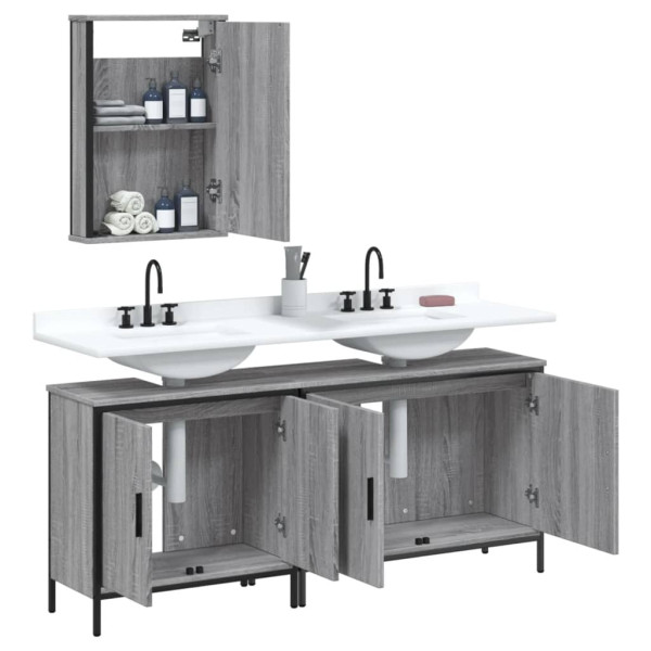Set de muebles de baño 3 pzas madera contrachapada gris sonoma M 4