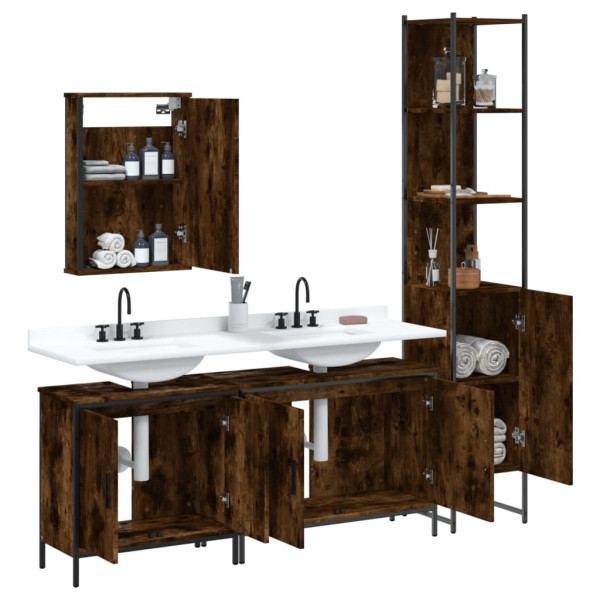 Set de muebles baño 4 pzas madera contrachapada roble ahumado M 4